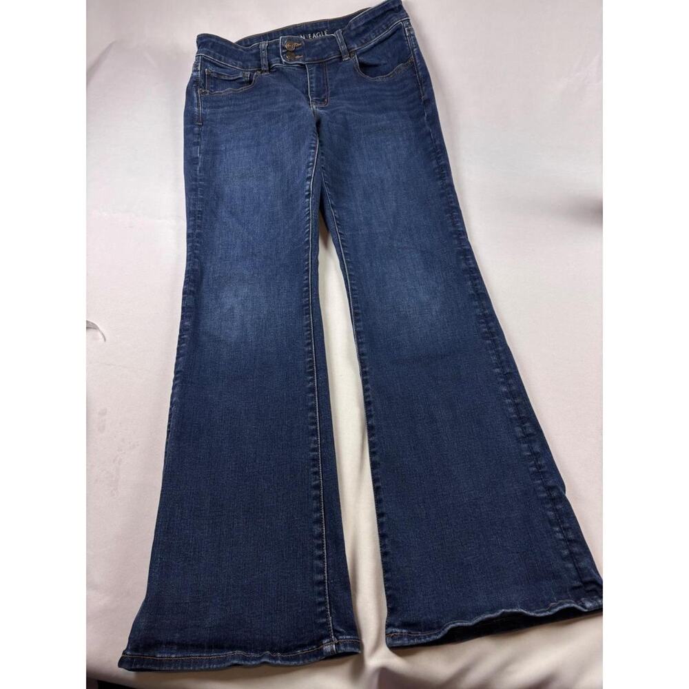 American Eagle Kick Column Jeans Dark Wash Double Button Stretch Denim Size 12